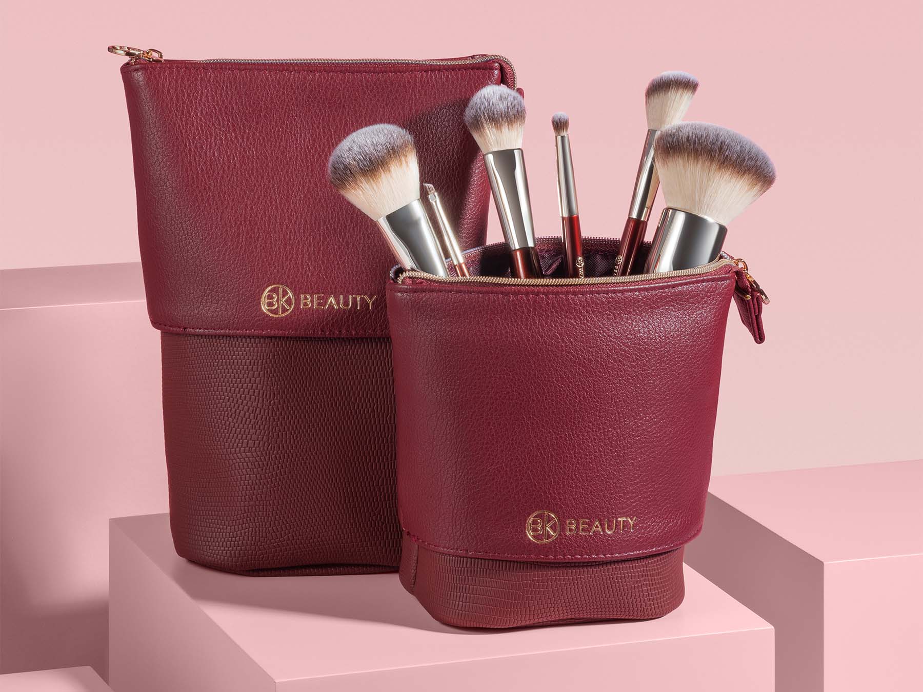 Standup Brush Holder & Travel Makeup Bag - Burgundy - Image 6